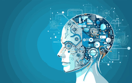 Network or neuronet. AI or Artificial Intelligence concept. Smart robot chatbot. Future technologyのイラスト素材