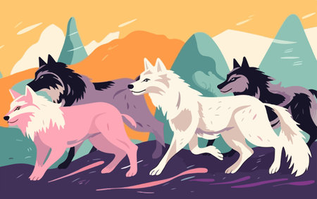 Pack of wolves on the hunt . Animals wildlife conceptのイラスト素材