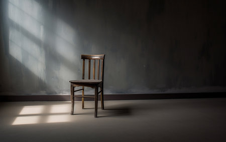 Vacant empty chair in a room. Dementia, mental or cognitive disorder, sense of loneliness and isolation conceptの素材