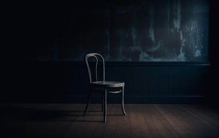 Vacant empty chair in a room. Dementia, mental or cognitive disorder, sense of loneliness and isolation conceptの素材