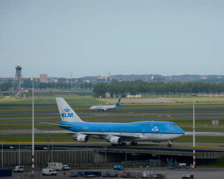 Amsterdam, Netherlands - 24th May, 2017: An old Boeing 747 KLM Royal Dutch Airlines on taxiway at the Amsterdam Airport Schiphol in the city of Amsterdam, Netherlands.のeditorial素材