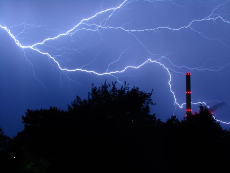 Thunderstorm at nightの写真素材