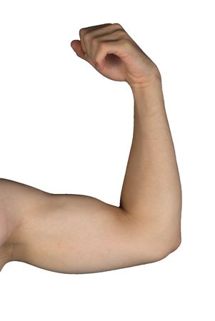 Das Bild zeigt einen Arm mit angespanntem Bizeps. 
The picture shows an arm with a strained biceps. の写真素材
