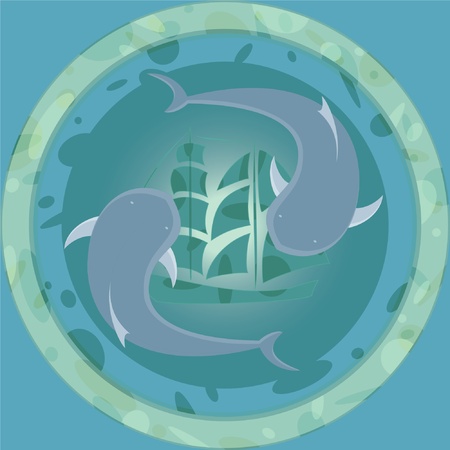 Sharks and sailboat in  frame, depthのイラスト素材