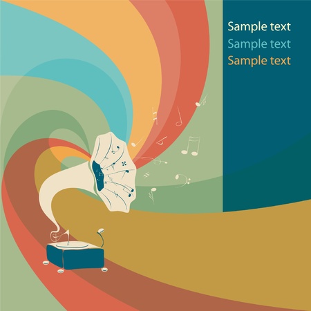 Vector retro colored gramophone with notesのイラスト素材