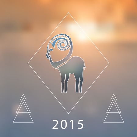 Stylized hipster silhouette of goat inside the rhomb on blured background. Ibex symbol. Vector illustration.のイラスト素材