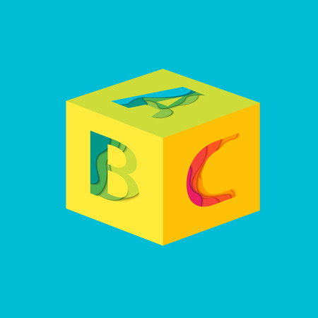 Cube with Letters A, B, C. Material design  template element. Characters ABC vector logo, icon and sign. Education and School background.のイラスト素材