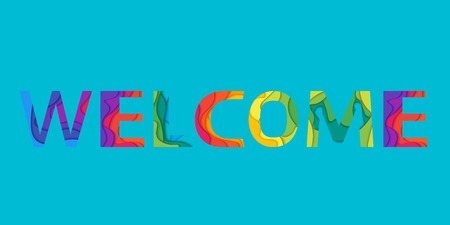 The word sign Welcome. banner with the text colored rainbow in material design style.のイラスト素材