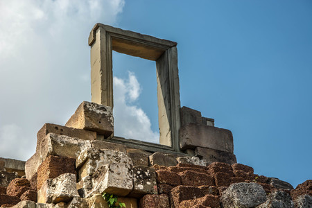 Door to heaven at the top of stepping stones. An icon of steps to success. An icon of steps to heaven.の写真素材