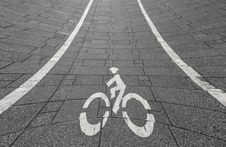 Bicycle lane sign and icon background. Biking facility in Taiwan. Biking activity.の写真素材