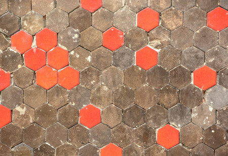 Vintage red dots beehive wall and floor tile design pattern.の写真素材