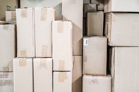 Background of courier paper boxes stacking on each other