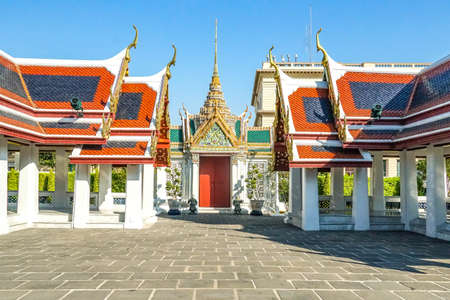 Beautiful Thai traditional pavilion under sunlight in Grand Royal Palace, Bangkok, Thailand. Thailand tourism destination place background.のeditorial素材