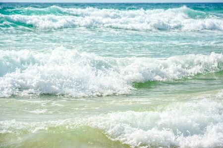 Natural freshness background of white clear sea wave foam