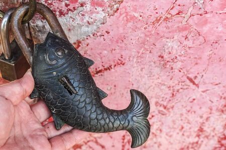 Ancient Chinese  Fish-shaped Key lock. Oriental design key lock