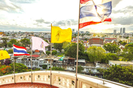 Thai national flag with Bangkok Metropolis landscape, Bangkok, Thailandのeditorial素材