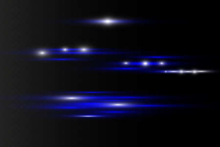 yellow horizontal lens flares pack. Laser beams, horizontal light rays. Beautiful light flares. Glowing streaks on dark background. Luminous abstract sparkling lined background.のイラスト素材