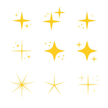 Set of yellow sparkles with star beam effectのイラスト素材