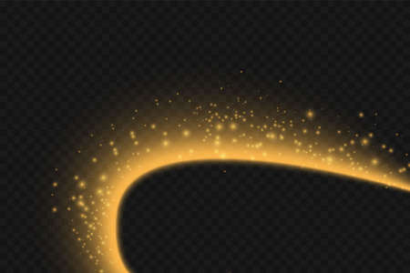 Shimmering waves with light effect isolated on black background. Glittering old dust trail. Abstract motion. Magic lines. Neon effect vector backgroundのイラスト素材