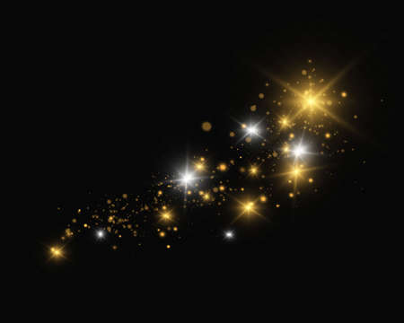 light effects. Vector sparkles on a transparent background. Christmas light effect. Sparkling magical dust particles.The dust sparks and golden stars shine with special light.のイラスト素材
