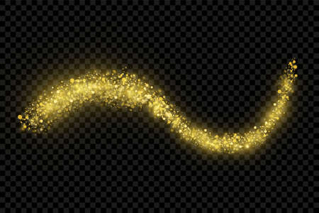 Shimmering waves with light effect isolated on black background. Glittering old dust trail. Abstract motion. Magic lines. Neon effect vector backgroundのイラスト素材