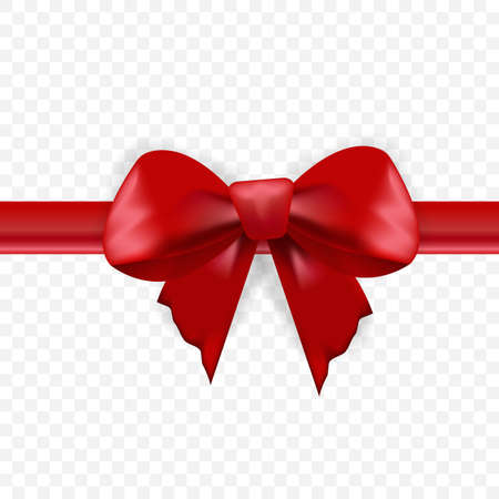 Realistic Red bow and horizontal ribbon shiny satin for decoration gifts, greetings, holidays. Stock vector illustration isolated on white background.のイラスト素材