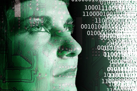 Cyborg reading a binary codeの写真素材