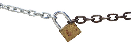 Chain and padlock isolated on white background の写真素材