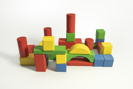 Factory-shaped block construction toyの写真素材