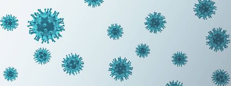 3D illustration - Blue virus on blue gradient backgroundの写真素材