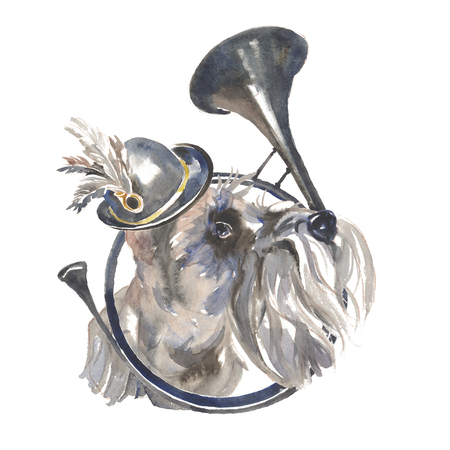 Miniature Schnauzer - hand-painted watercoloc dog. Postcard.の写真素材