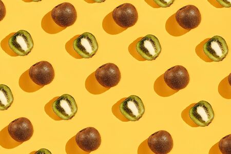 Kiwi fruit in diagonal row as pattern.の写真素材