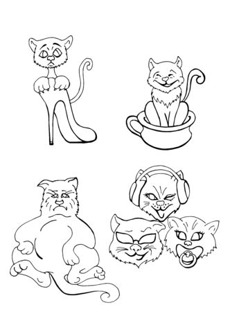 illustration funny cats are sitting in shoes symbol i dont sit i dont hear i wont sayの写真素材