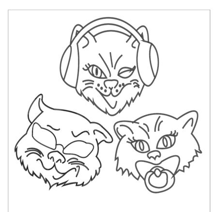 outline illustration funny cat in headphones isolated on white background symbol i dont sit i dont hear i wont sayのイラスト素材