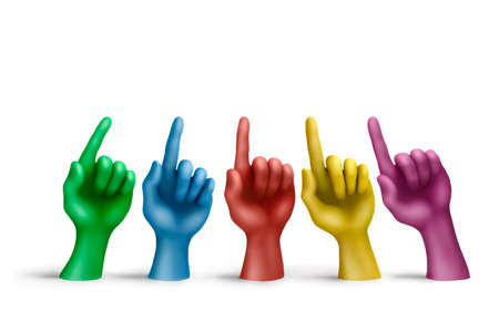 Multicolored plasticine pointed out hands on a white backgroundの写真素材