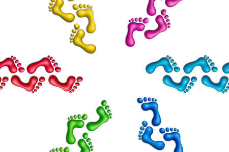 Multicolored plasticine footprints on a white backgroundの写真素材