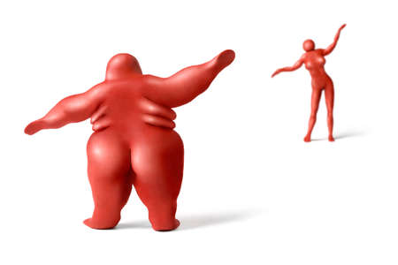 Red plasticine women figures on a white backgroundの写真素材