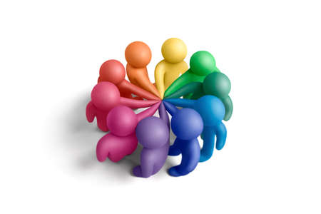 Multicolored plasticine human figures concluding a treatyの写真素材