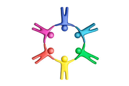 Multicolored plasticine human figures organized in a circleの写真素材
