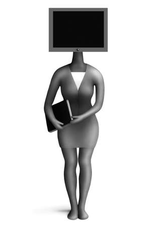 Woman figure with monitor instead of head.Made of plasticine,processed in Ps.の写真素材