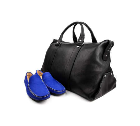 Shoes and bag on white backgroundの写真素材