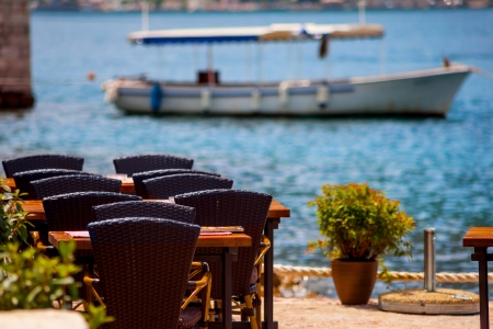 Fragment of a coastal restaurantの写真素材
