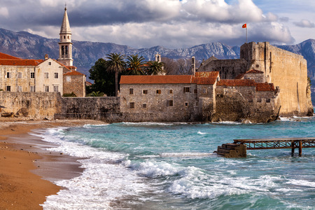 Fragment of Old town Budva and Budva bayのeditorial素材