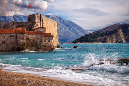 Fragment of Old town Budva and Budva bayのeditorial素材