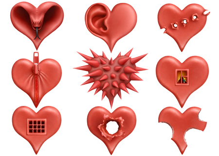 Plasticine hearts collection on white backgroundの写真素材