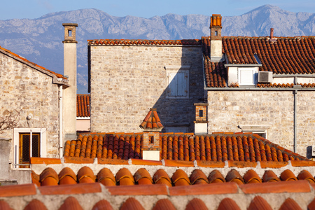 fragments of roof space of Budva town in Montenegro.の写真素材