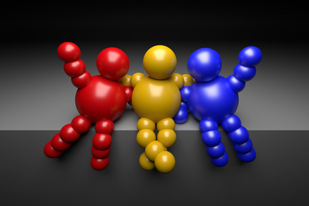 3D abstract  "Ballman" multicolored characters  on a dark backgroundの写真素材