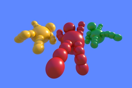 3D abstract  "Ballman" multicolored characters  on a sky backgroundの写真素材