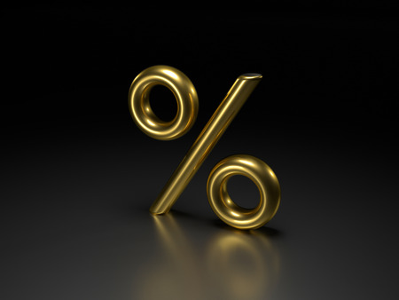 3D sign of golden percent on a dark background