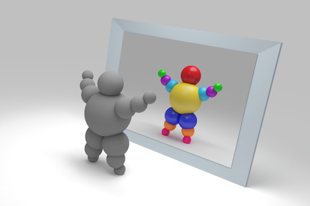 3D abstract  Ballman  characters  before the mirror